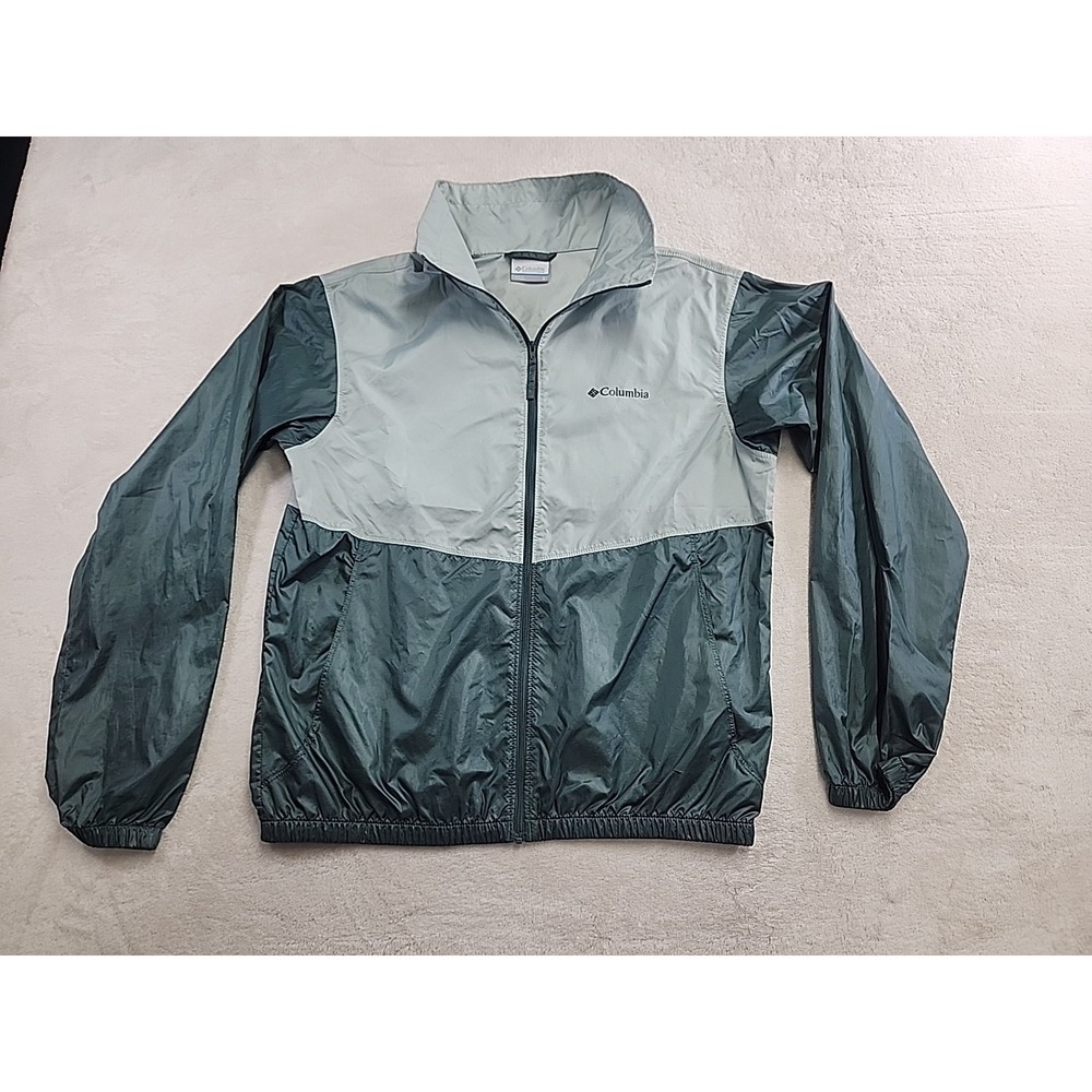 Columbia Two Tone Green Lightweight Windbreaker Rain Jacket Sz Small
